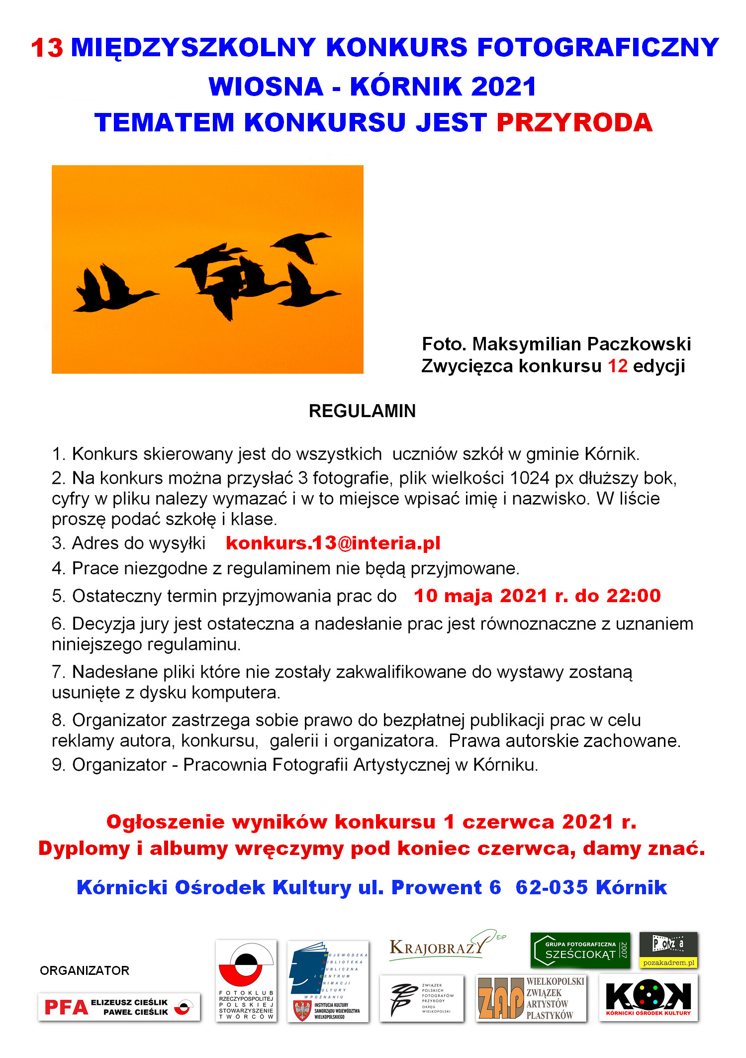 13 Międzyszkolny Konkurs Fotograficzny  WIOSNA - KÓRNIK 2021